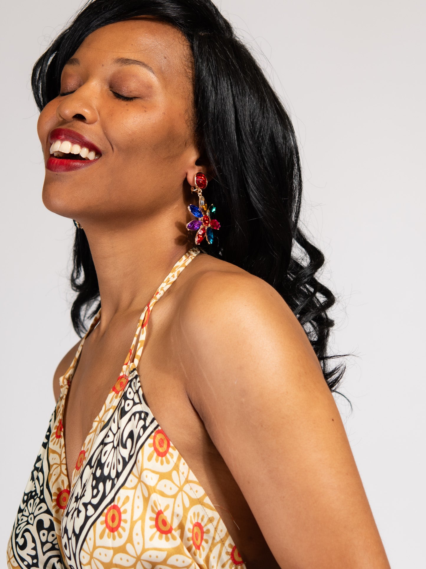 Briana Flower Dangly Stone Earrings