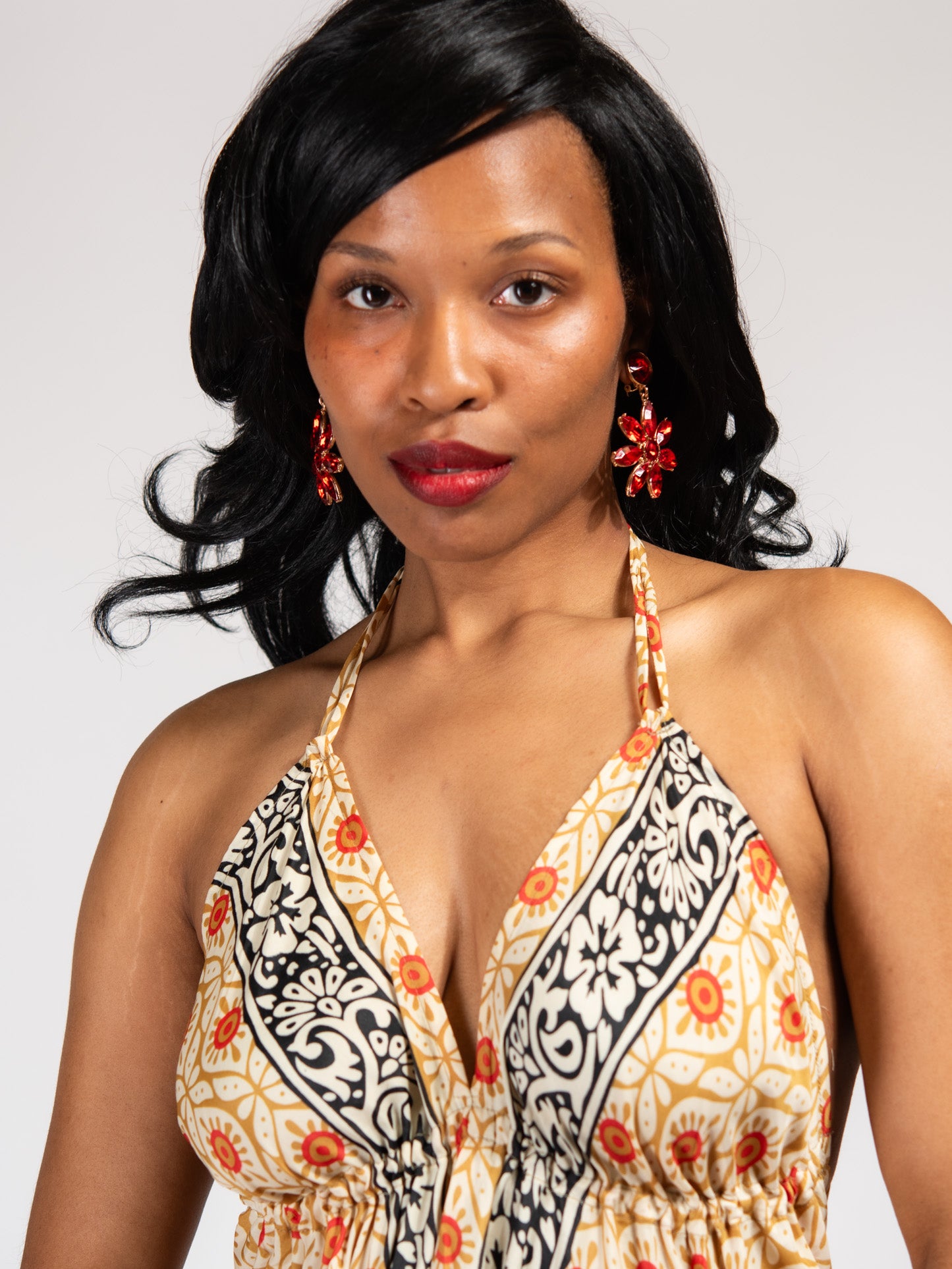Briana Flower Dangly Stone Earrings
