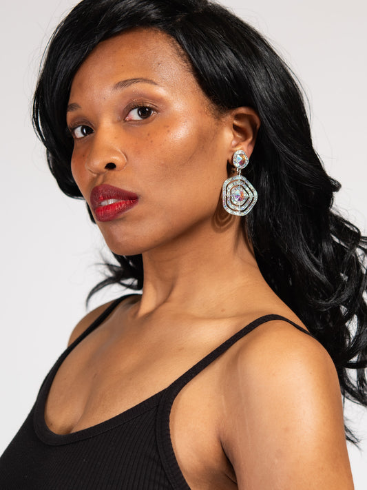 Oakley Circle Drop Rhinestone Earrings | Iridescent