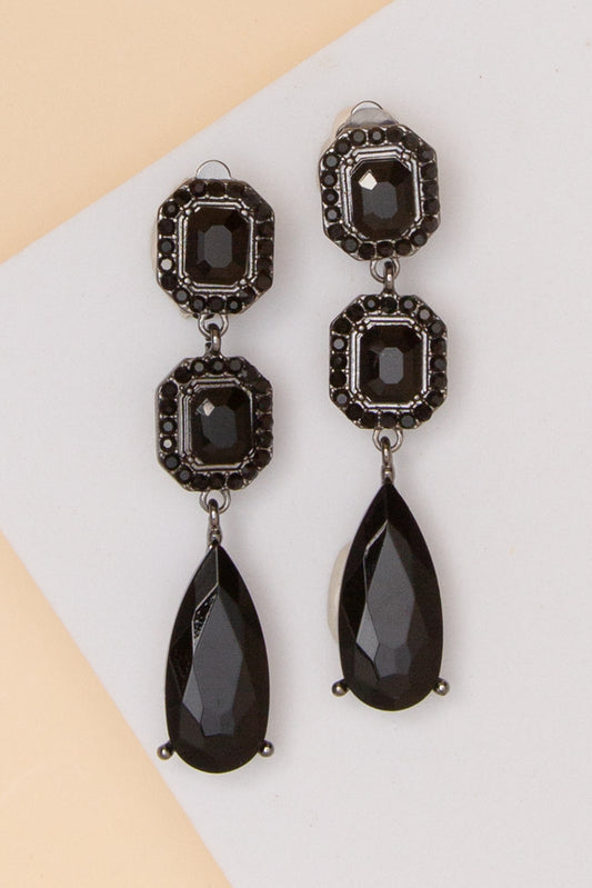 Lisa Rhinestone Pavé Crystal Linear Clip-On Earrings | Black