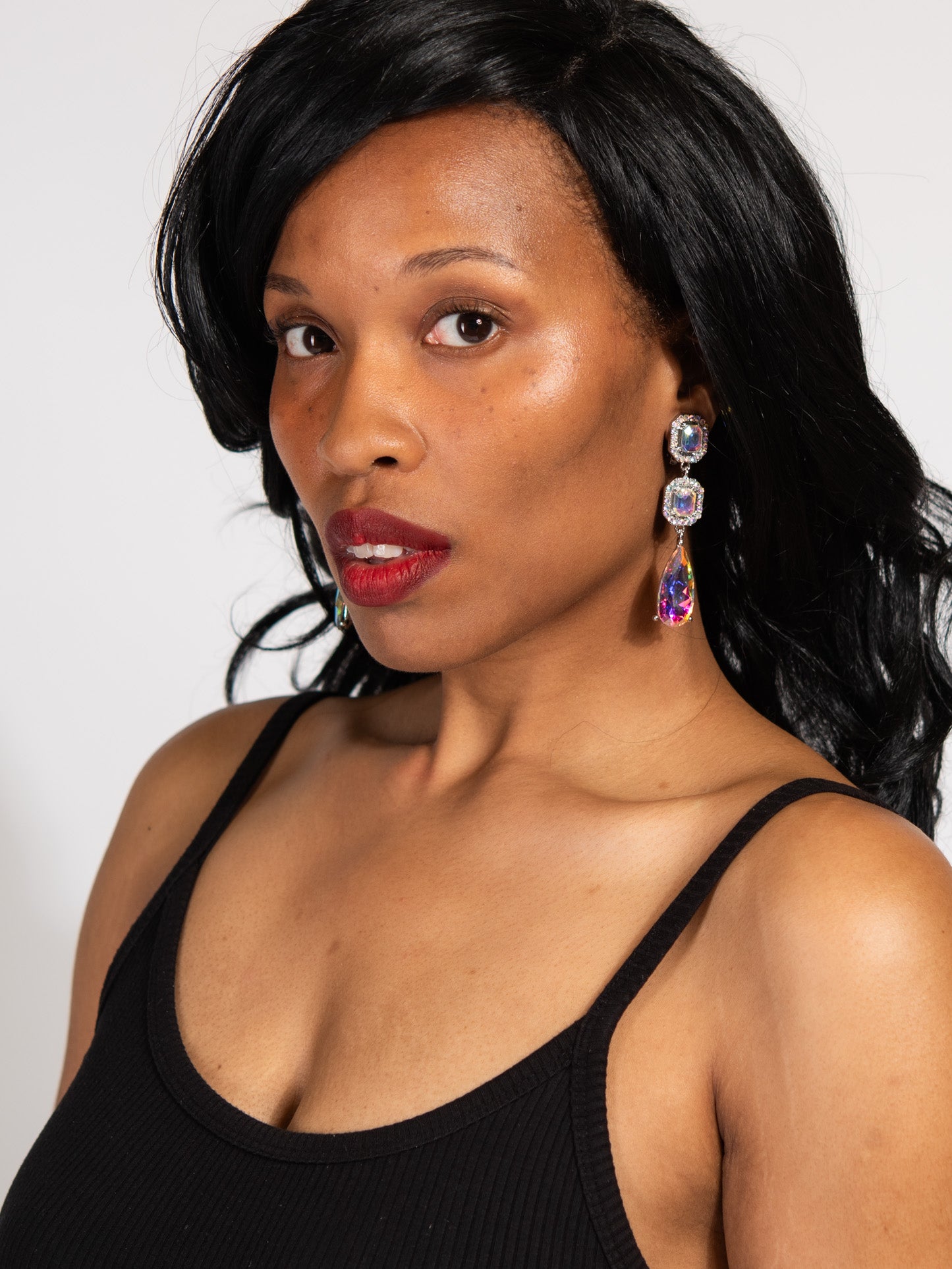 Blakely Rhinestone Dangly Stone Earrings