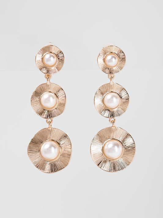 Kehlani Metal Rhinestone Drop Earrings | Gold Pearl