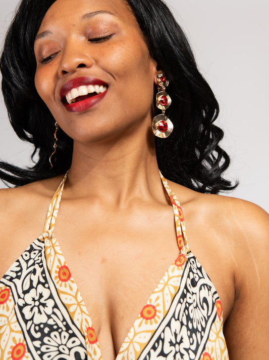 Kehlani Metal Rhinestone Drop Earrings | Red