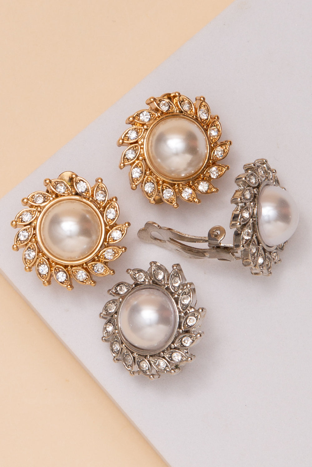 Isabelle Pearl with Marquise Crystal Halo Clip-On Earrings