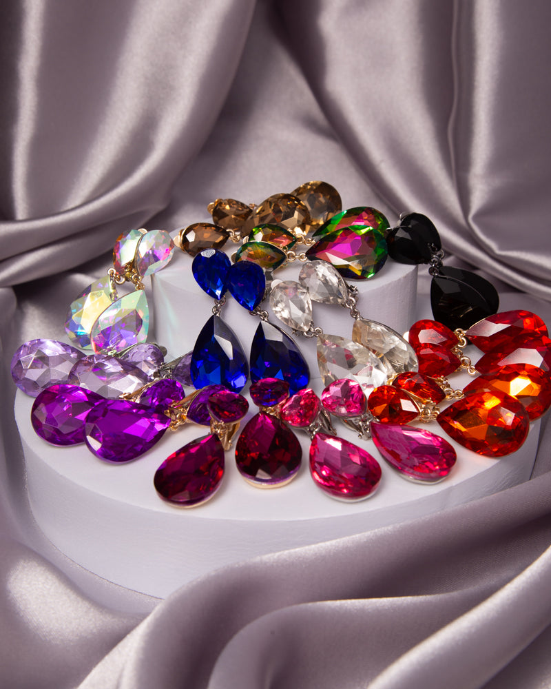 Octavia Two-Tier Teardrop-Cut Crystal Dangle Clip-On Earrings