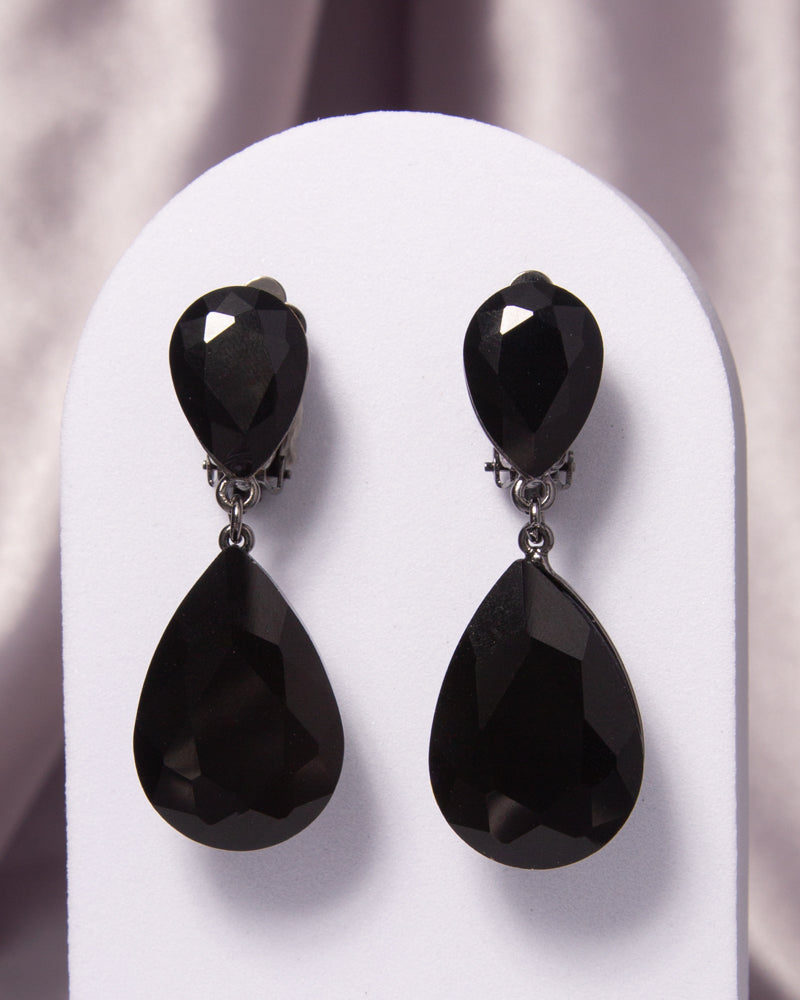 Octavia Two-Tier Teardrop-Cut Crystal Dangle Clip-On Earrings | Black