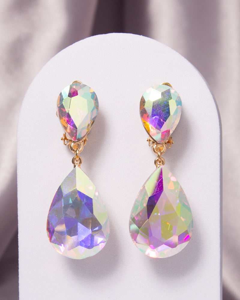 Octavia Two-Tier Teardrop-Cut Crystal Dangle Clip-On Earrings
