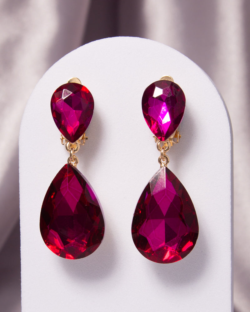 Octavia Two-Tier Teardrop-Cut Crystal Dangle Clip-On Earrings