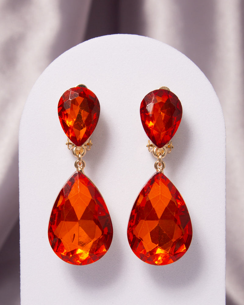 Octavia Two-Tier Teardrop-Cut Crystal Dangle Clip-On Earrings