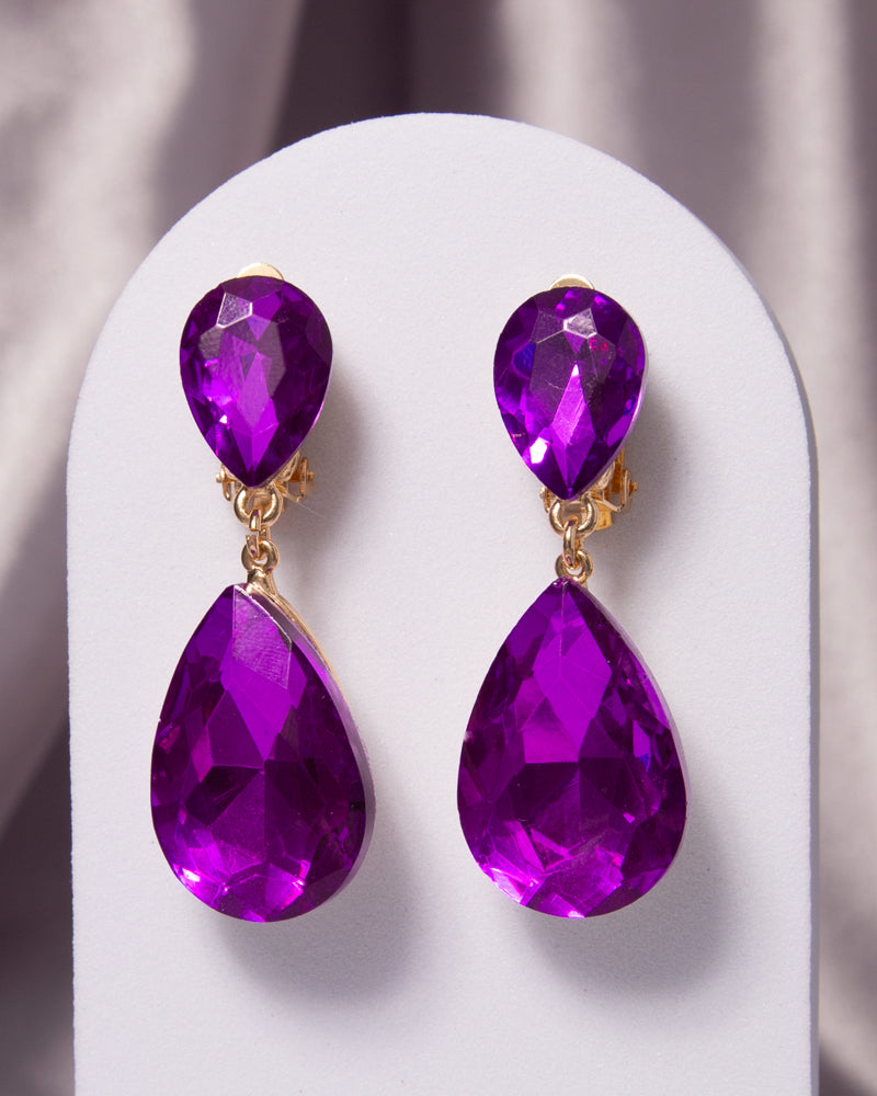 Octavia Two-Tier Teardrop-Cut Crystal Dangle Clip-On Earrings