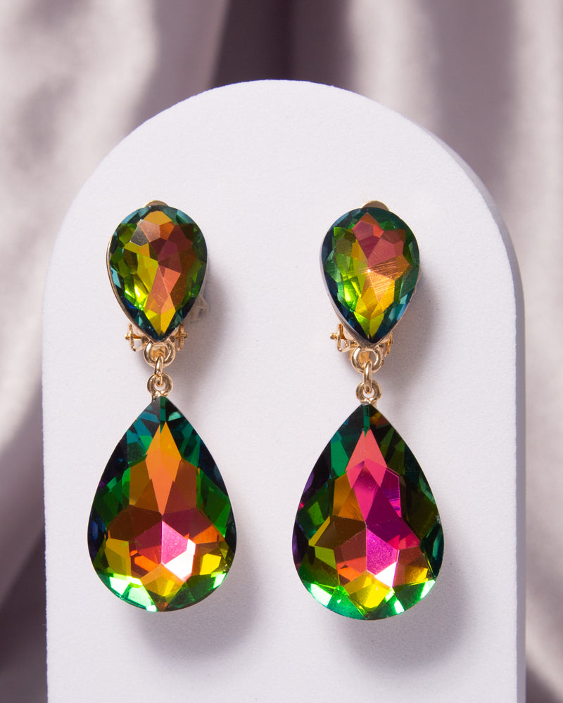 Octavia Two-Tier Teardrop-Cut Crystal Dangle Clip-On Earrings