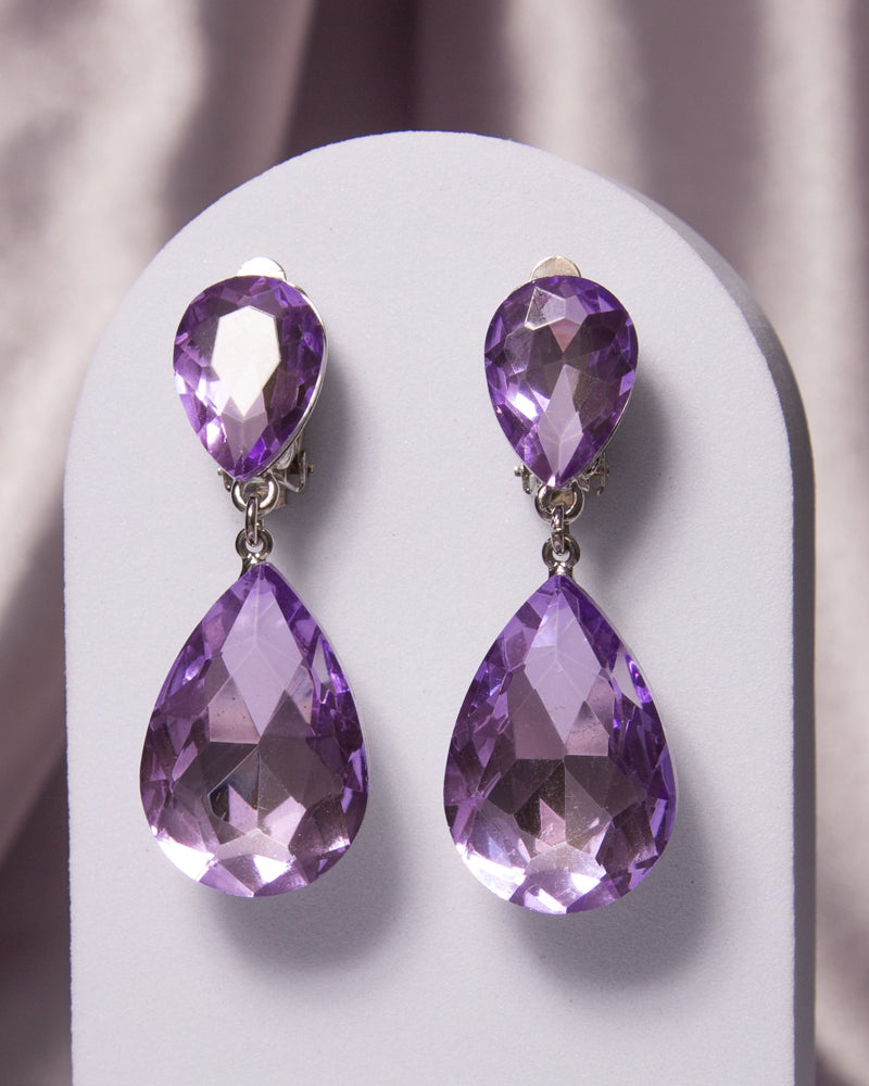 Octavia Two-Tier Teardrop-Cut Crystal Dangle Clip-On Earrings