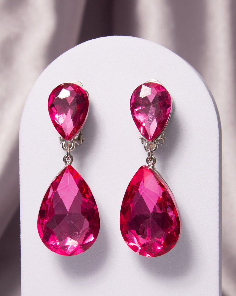 Octavia Two-Tier Teardrop-Cut Crystal Dangle Clip-On Earrings