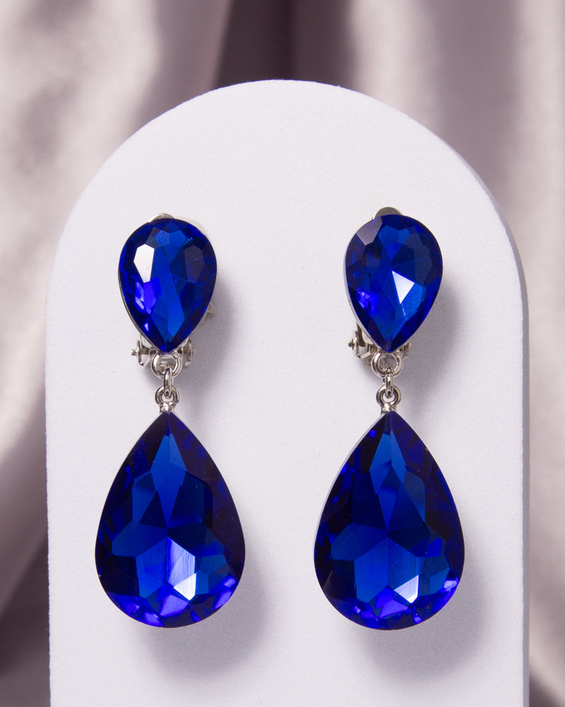 Octavia Two-Tier Teardrop-Cut Crystal Dangle Clip-On Earrings