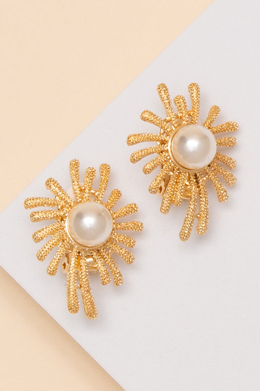Arden Gold Metal Clip On Earrings | Gold Pearl