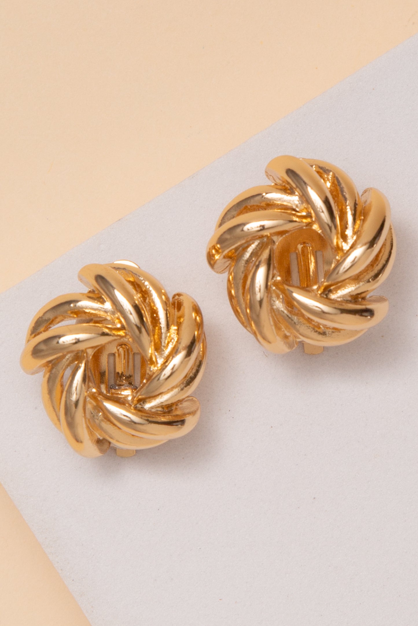 Veronica Polished Rounded Knot Clip On Earrings | Gold