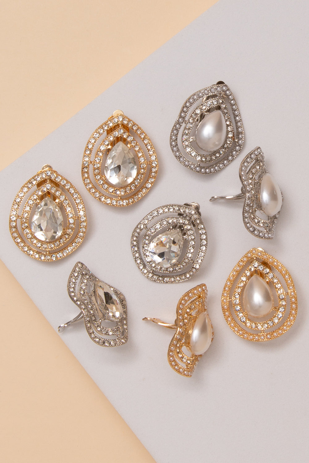 Colette Rhinestone Halo Teardrop Clip On Earrings