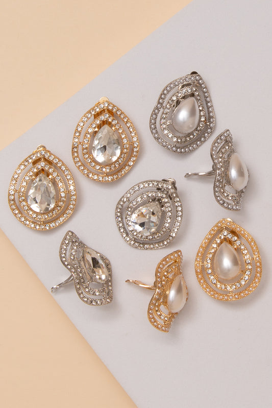 Colette Rhinestone Halo Teardrop Clip On Earrings