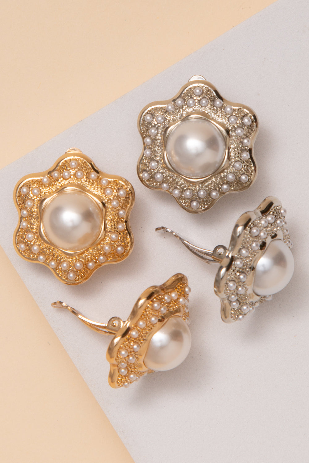 Rylie Pearl Daisy Flower Clip On Earrings