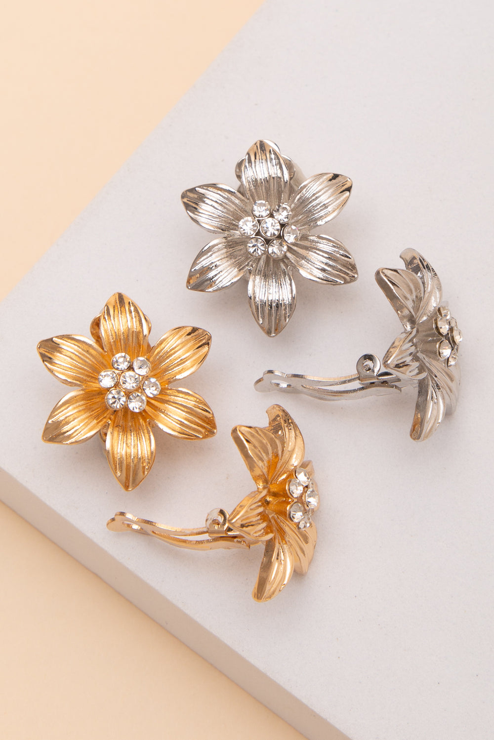 Katalina Crystal Center Petal Clip On Earrings
