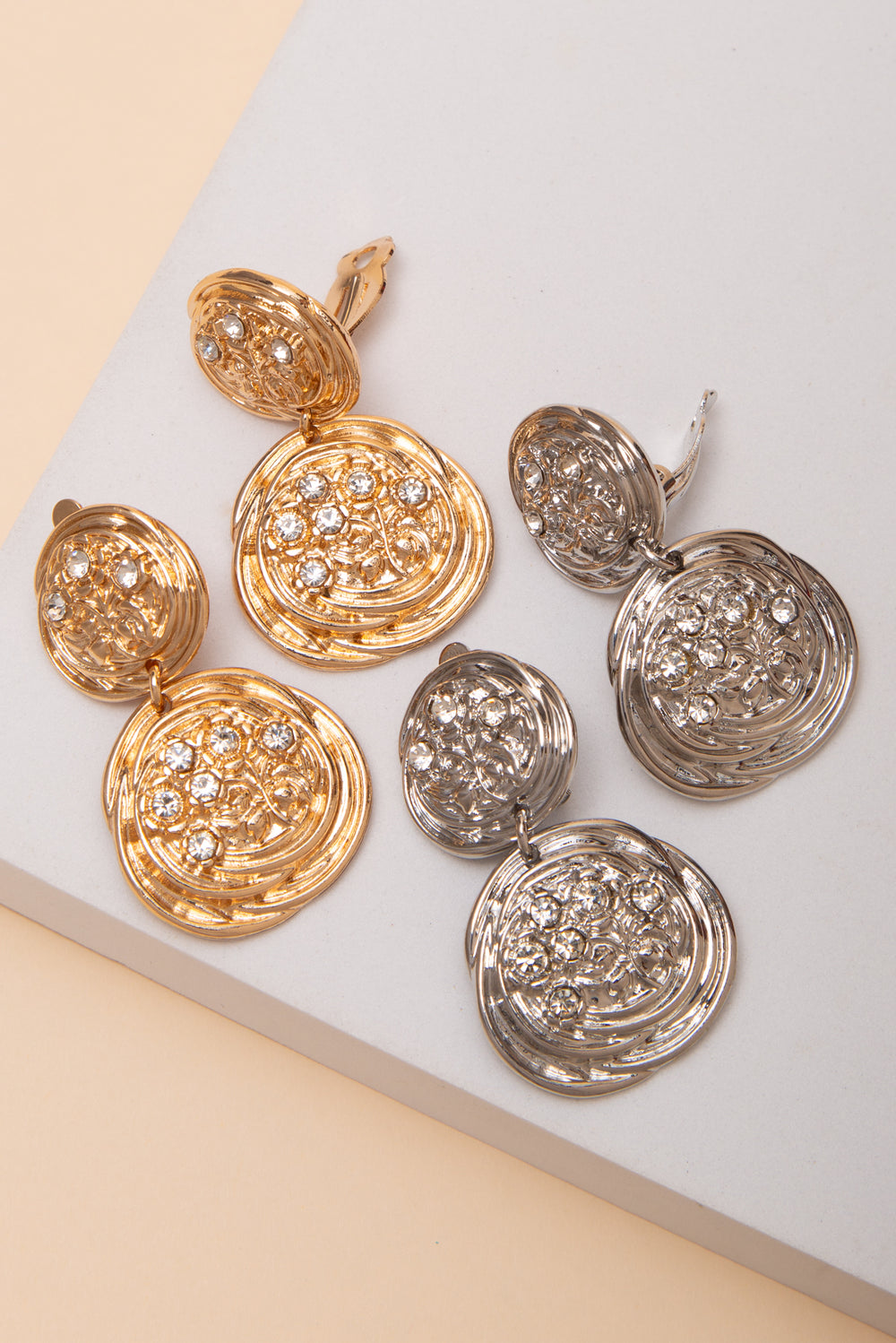 Violet Crystal Floral Disc Clip On Earrings