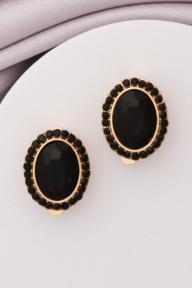 Elena Rhinestone Halo Oval Cut Crystal Clip-On Stud Earrings