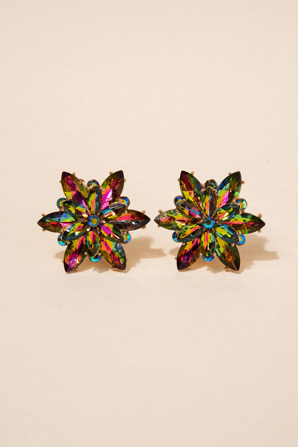 Ivy Flower Burst Clip-on Earrings | Green Rainbow