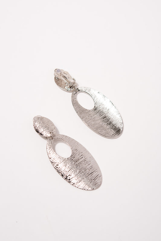 Liv Brushed Metal Oval Clip-On Earrings