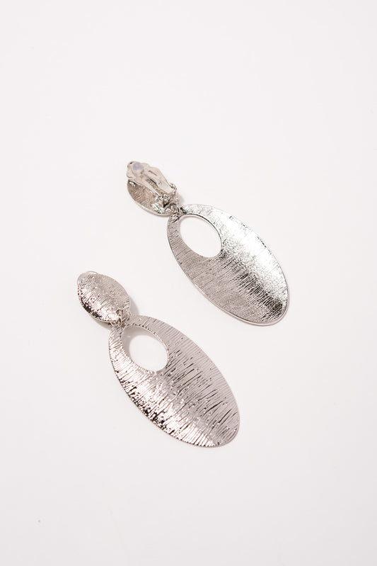 Liv Brushed Metal Oval Clip-On Earrings | Silver