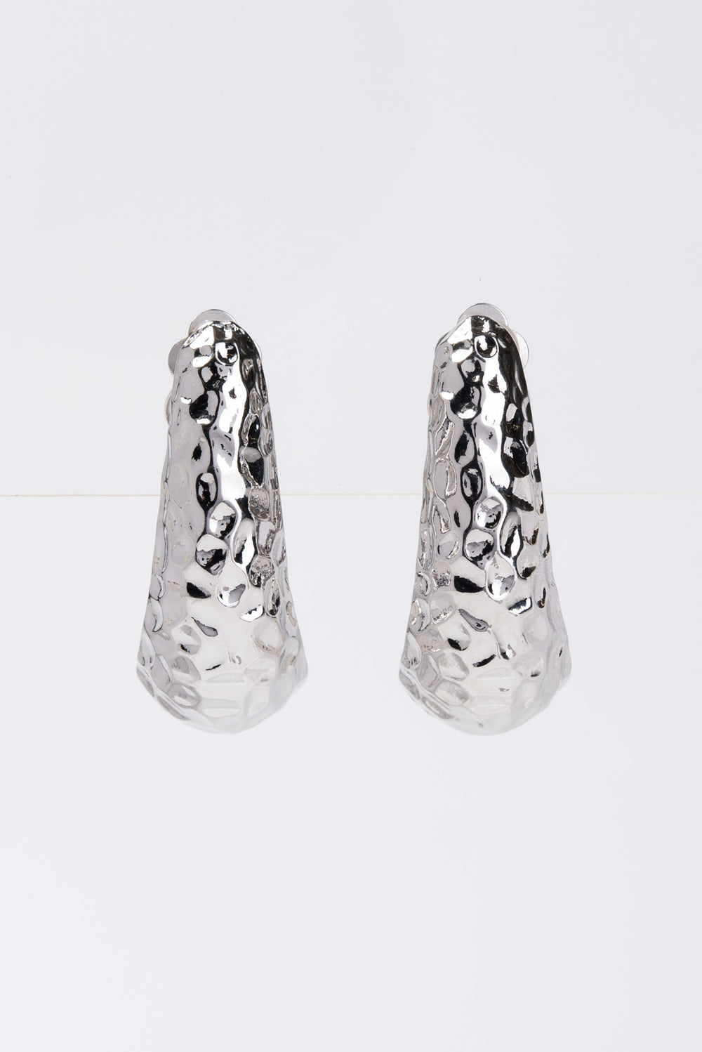 Anastasia Hammered Metal Nugget Clip On Earrings | Silver