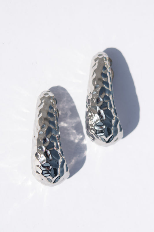 Anastasia Hammered Metal Nugget Clip On Earrings | Silver