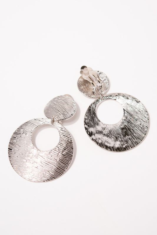 Aria Brushed Metal Open Disc Clip-On Earrings | Silver