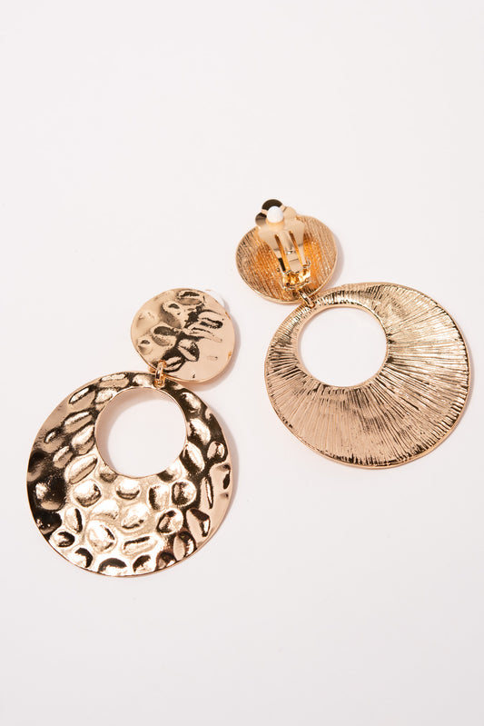 Nova Hammered Open Circle Clip-On Earrings | Gold