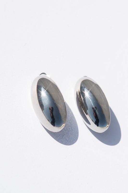 Angelina Oval Metal Clip On Earrings | Silver