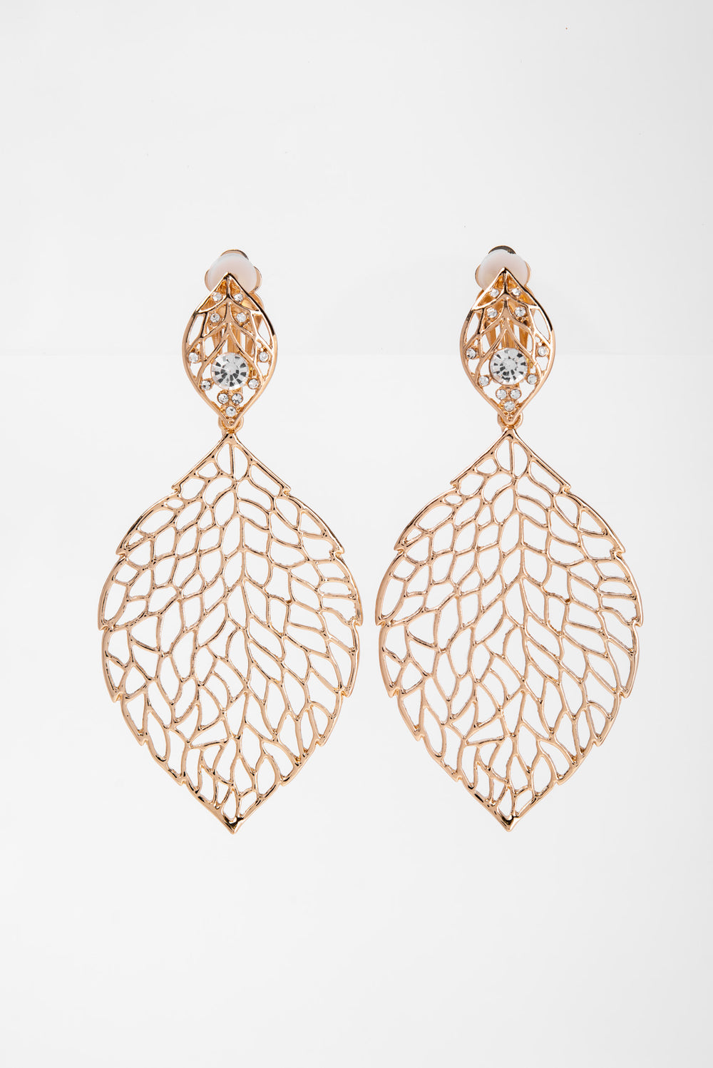 Marissa 2-Tier Filigree Leaf Clip-On Earrings | Gold