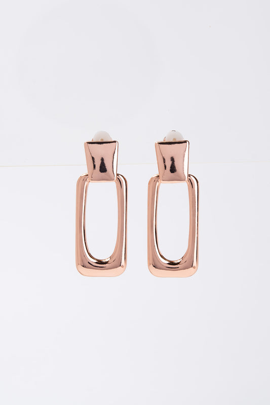 Carolina Metal Rectangle Clip On Earrings - Rose Gold