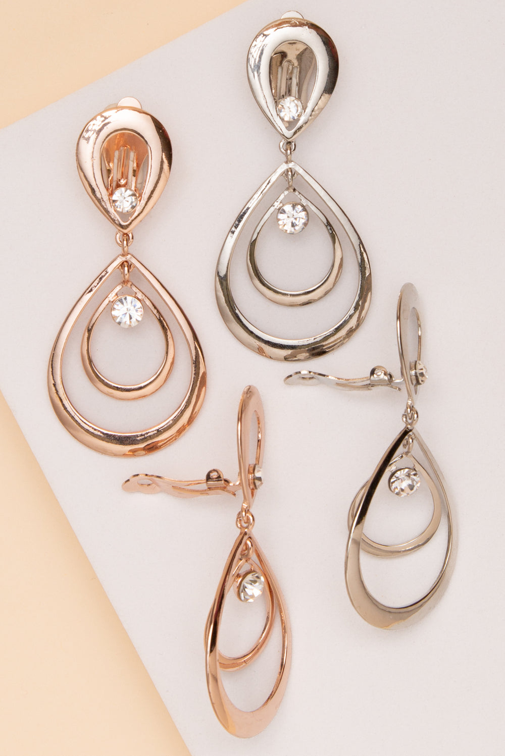 Katherine Oval Teardrop Clip On Earrings With Crystal Accent