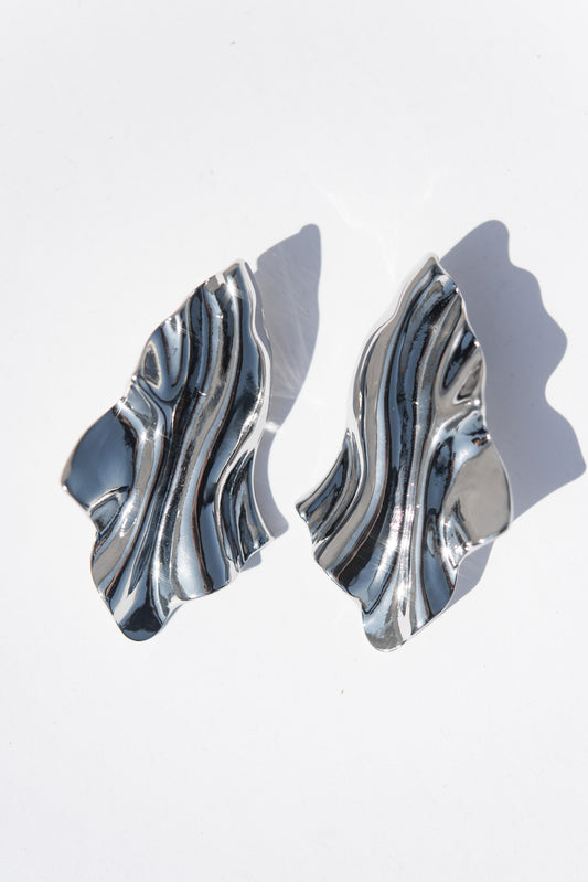 Callista Boho Crumpled Clip-On Earrings | Silver