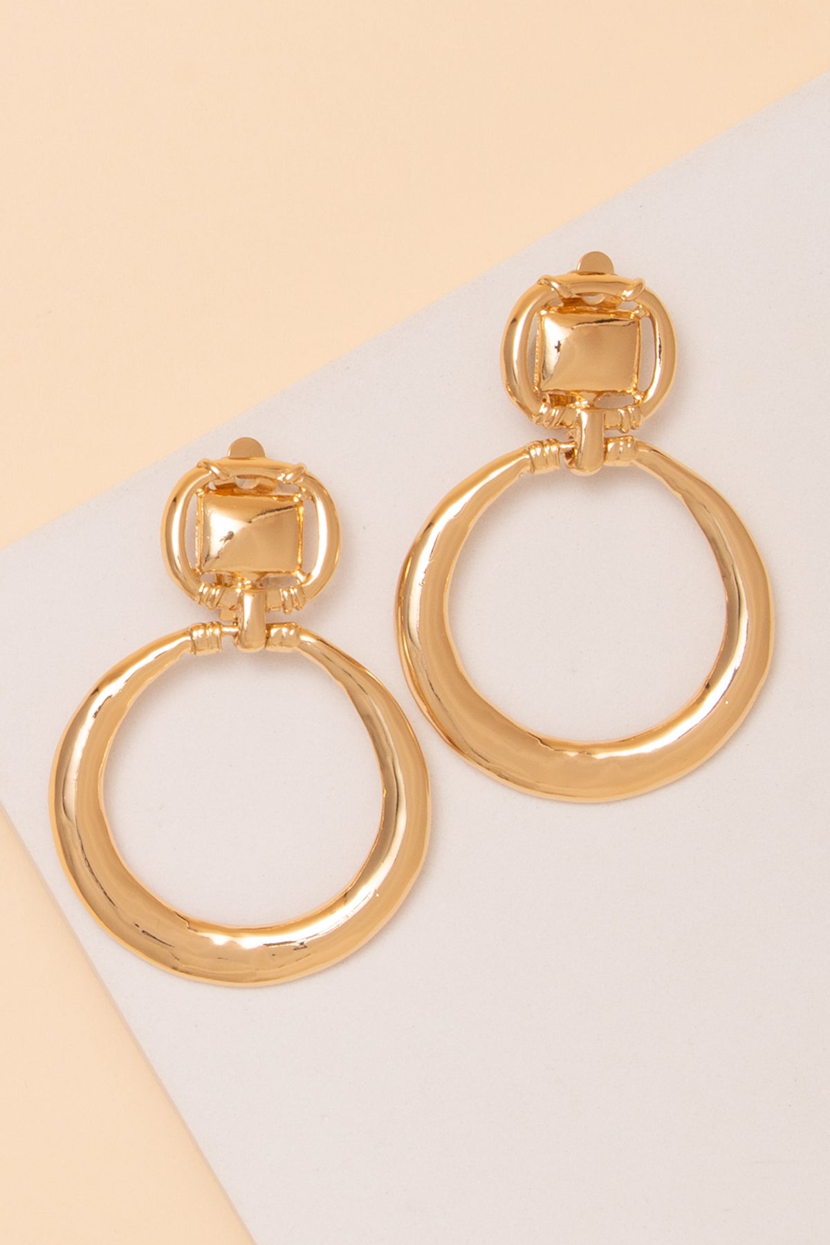 Nora Hammered Open Round Clip On Earrings | Gold