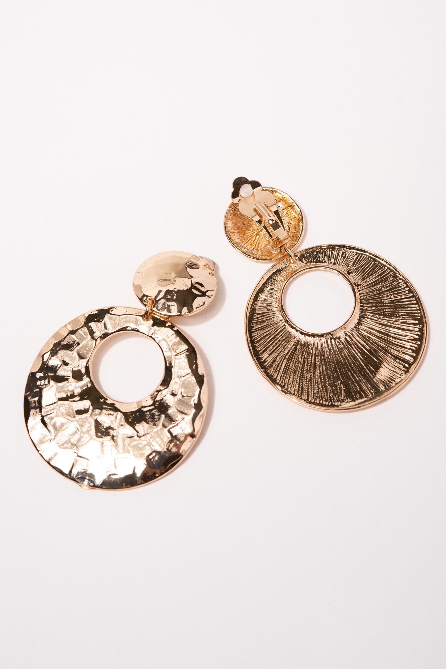 Myla Hammered Metal Open Disk Clip-On Earrings - Gold