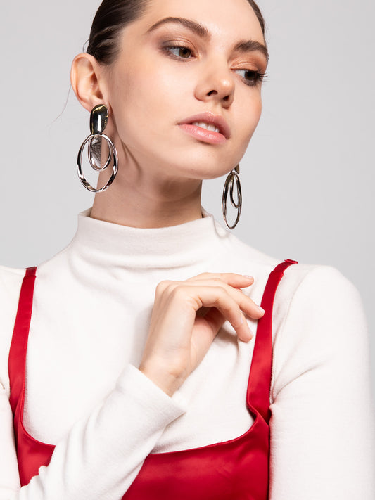 Fiona Metal Double Hoop Clip-On Earrings | Silver