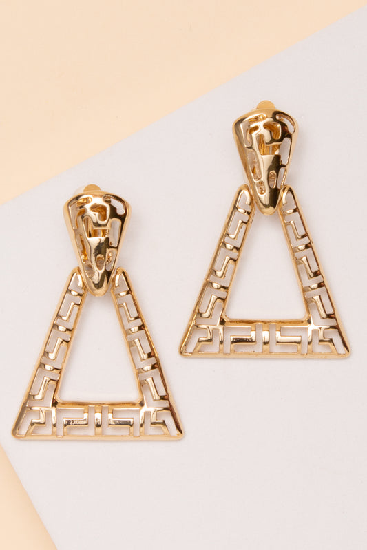 Kaia Greek Key Triangle Clip On Earrings | Gold