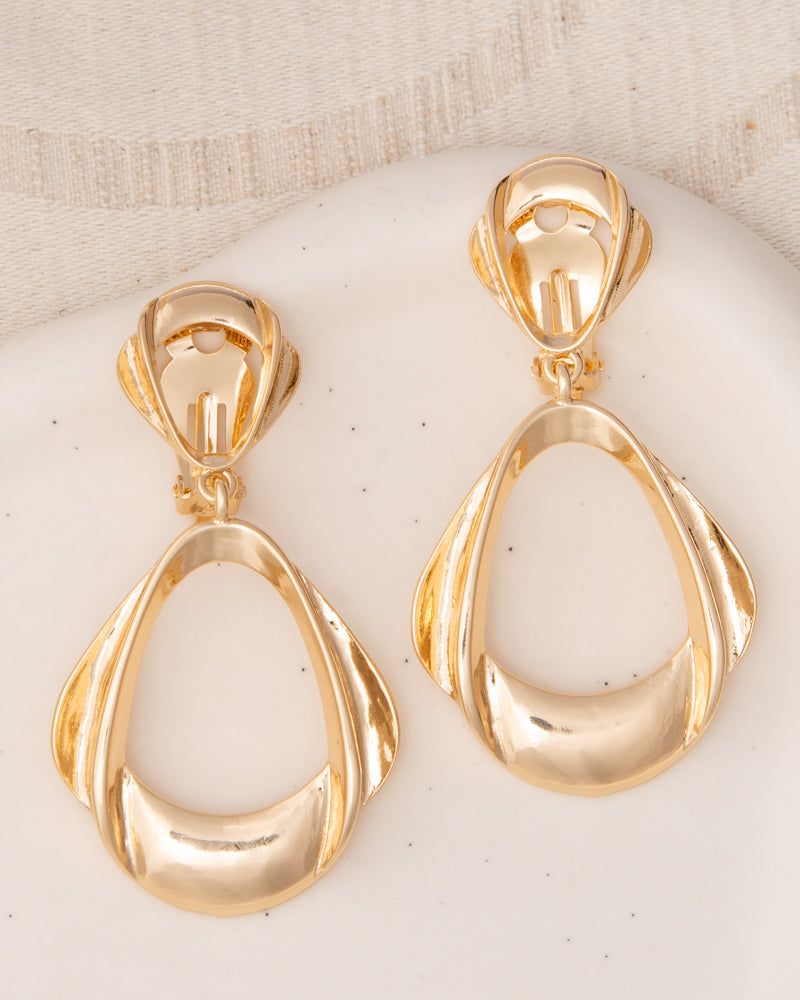 Rosemary Metallic Pyriform Door Knocker Clip-On Earrings | Gold