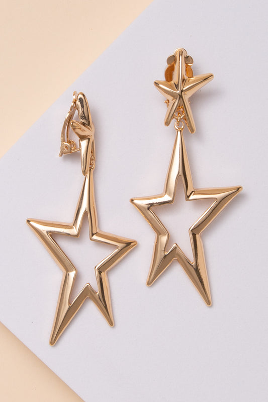 Abigail Polished double star clip-on earrings | Gold