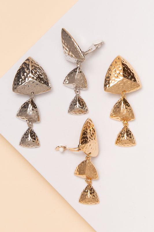 Nancy Pyramid Metal Clip On Earrings
