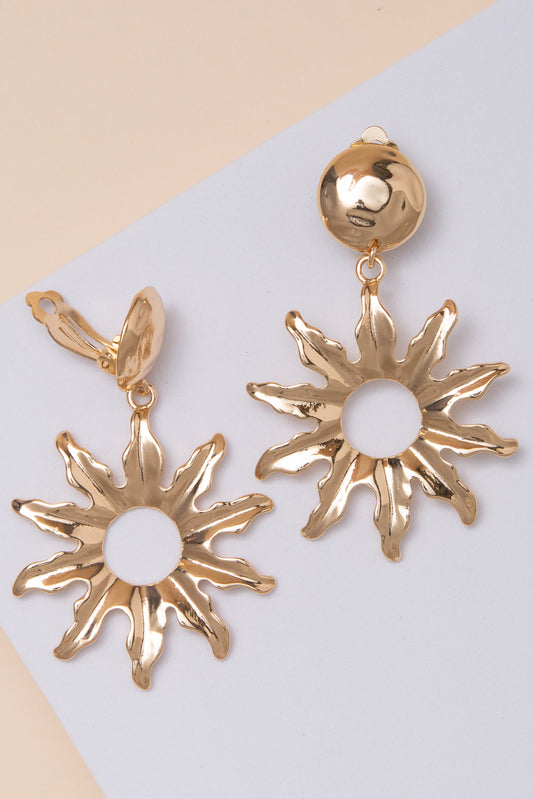 Rebecca Clip On Earrings with Metal Sunburst Cutout Drop | Gold