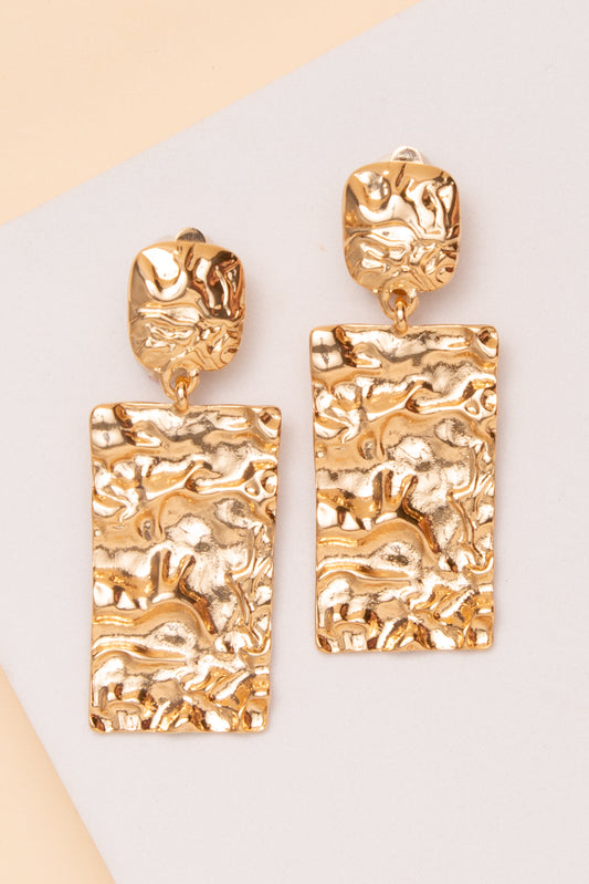 Mila Hammered Rectangle Clip On Earrings | Gold