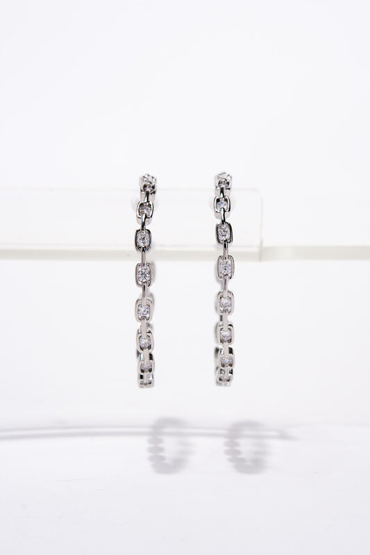 Alani Plated Rhinestone Open Hoop Earrings | Silver