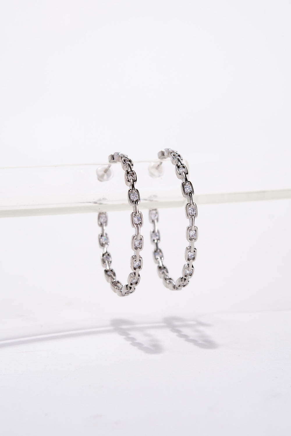 Alani Plated Rhinestone Open Hoop Earrings | Silver