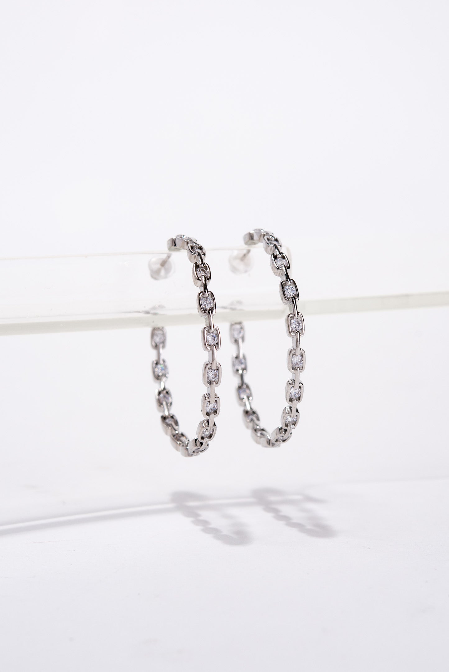 Alani Plated Rhinestone Open Hoop Earrings | Silver